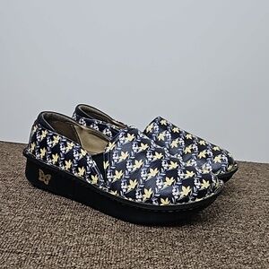 Alegria Navy Blue Floral Platform Comfort Leather Shoes Sz Women's 39